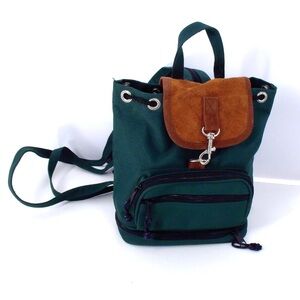 VTG Y2K 90s mini backpack Southwest Zipper Strap Suede Green Brown BOHO MINT CON